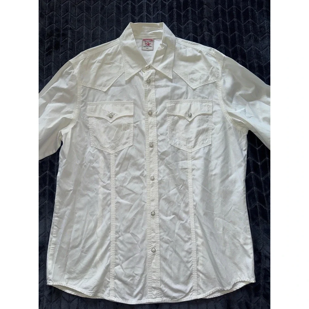 True Religion Men's White Western Pearl Snap Shirt Size 2XL